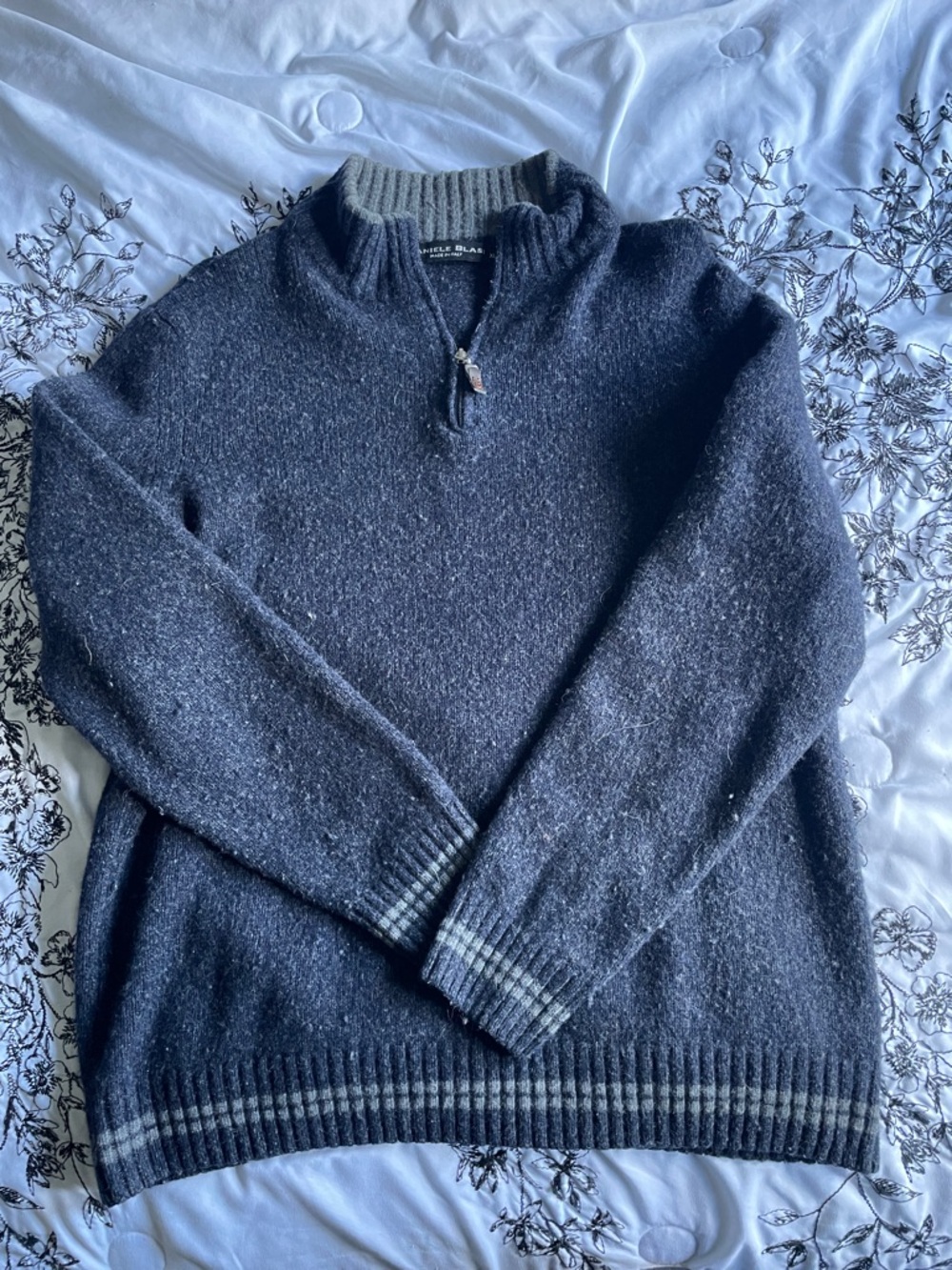 Men’s Navy and Gray Daniele Blasi Quarter Zip Wool Sweater